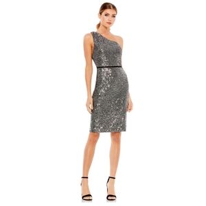Mac Duggal Sequined One Shoulder Fitted Midi Dress